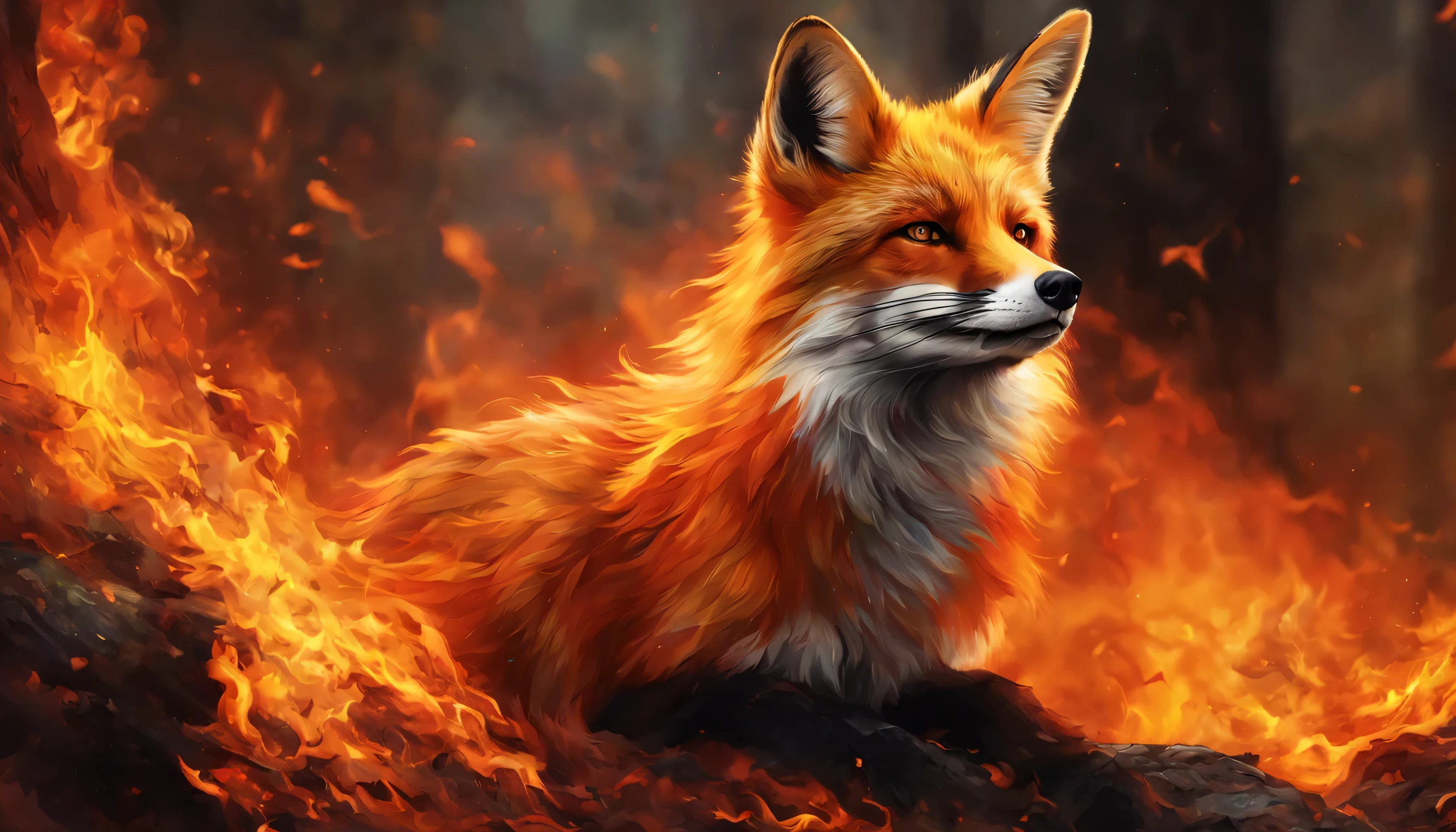 Fire fox in a burning forest