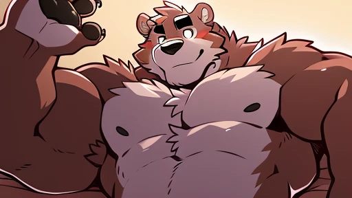 by takemoto arashi, ((full body)), (1boy), solo, male anthro, kemono, (saturated purple bear), round face, round ears, naked, hot body, huge gut, giant muscle-gut, muscle, hunk, sexy, bara, handsome boy, (detailed pure eyes), white eyebrows, (masterpiece, high res, best quality), 4k, soft skin, warm color, lying down, face up, supine, grabbing chest, hand squeezing pec very hard，Physical man，Dynamic pose exposes the soles of the feet，Keep your feet up，Keep your feet up, POV furry art, human paw pov art, furry legs, hairy paws pov art, showing his paws to viewer, hairy paws hairy paws, furry paw, spread legs, professional furry drawing, fur covered legs, naked, nude, nakedness, nakeness