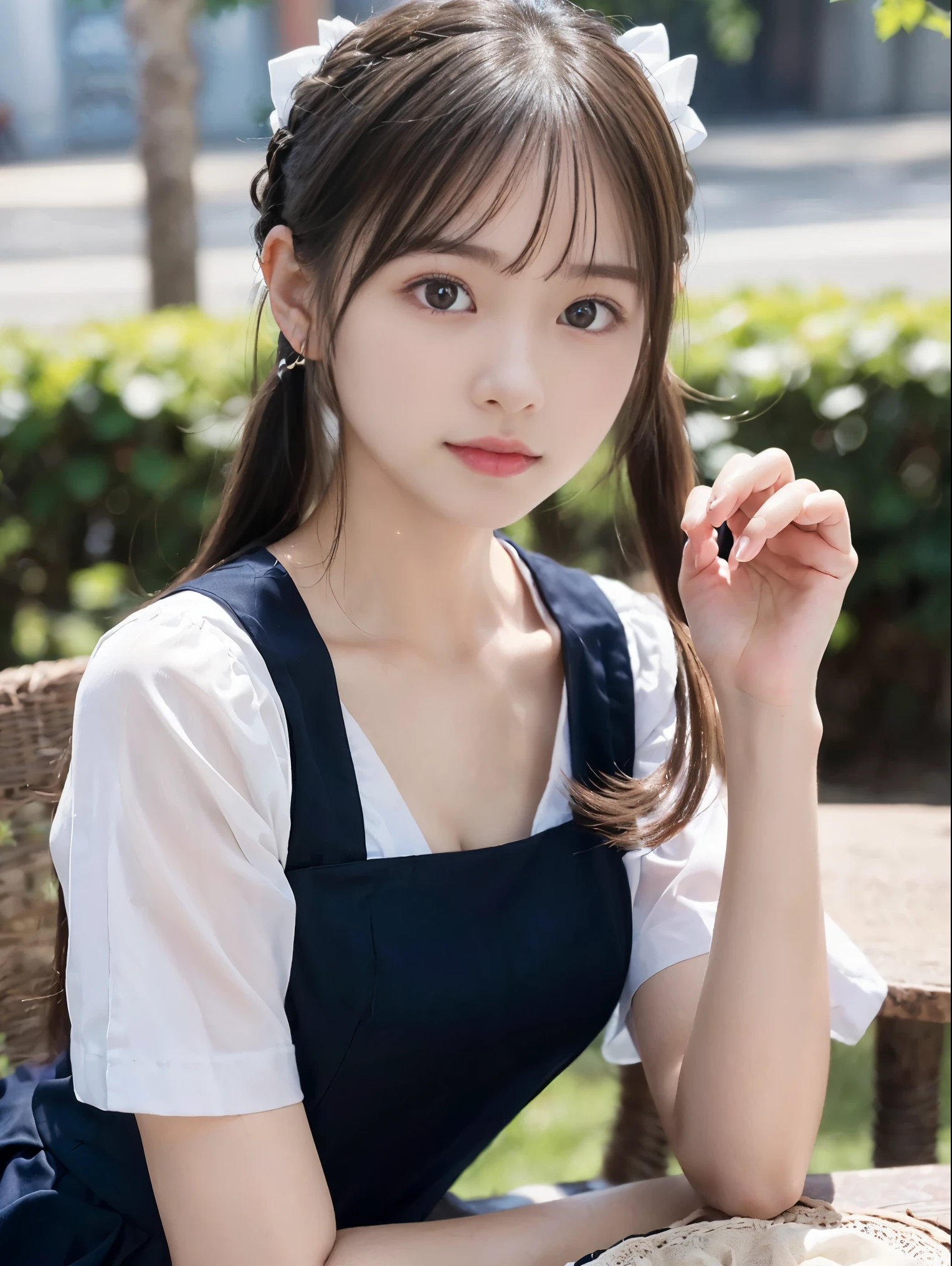 (8k, RAW photo, best quality, masterpiece:1.2), (realistic, photo-realistic:1.37), Natural, ultra high res, Super Detail, Ultra Detailed, Detailed Skin, Sharp Focus, bokeh, glossy texture, depth of field, shiny hair, shiny skin BREAK 1 girl, japanese, children, (18 yo:1.6), young,  girl, baby oth skin, Without Makeup, long hair, (blonde hair:1.2), black eyes, glowing eyes BREAK (downblouse:1.4), (a girl studying and writing note book:1.5), (view from above:1.2), ((caffe, chair):1.2), (perfect anatomy:1.2) BREAK,,nsfw,small breasts,{{{French maid}}}