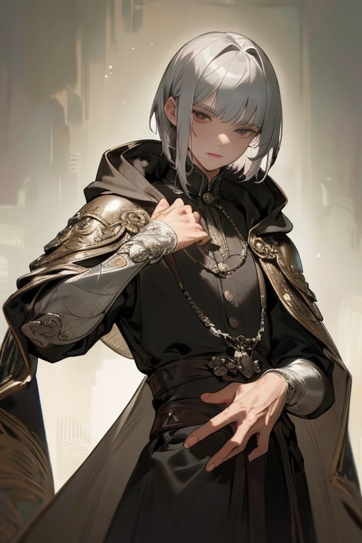 ((best quality)), ((masterpiece)), (detailed),High quality, Ultra detailed, best quality, insanely detailed, beautiful, masterpiece, ((best quality)), ((masterpiece)), (detailed),High quality, Ultra detailed, best quality, insanely detailed, beautiful, masterpiece,
male, boy, silver hair,under cut hair
,fade cut,adventurer's clothes,hooded cape