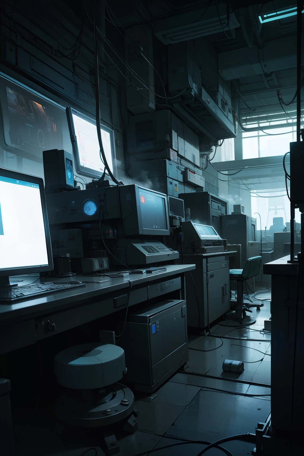 ValvePunkAI Lab, a retro teslapunkai laboratory set in a cluttered environment with a plasma-filled atmosphere. The dimensions of the image are 1280x720, showcasing the fusion of retro aesthetics and futuristic technology. The lab is filled with various scientific equipment and machinery, indicating a strong focus on nuclear energy and biology research. The scene is chaotic yet intriguing, with cables and wires strewn across the room, creating a sense of desordenado. The overall ambiance of the image reflects a fusion of steam-powered technology and advanced AI systems, transporting viewers into a fascinating world where the boundaries of science and imagination are blurred.