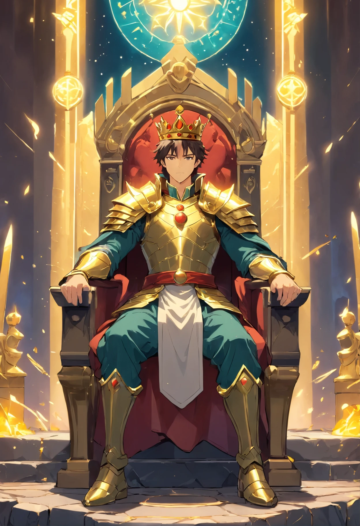 Universal Waite Tarot Card Number 4 Emperor, A king wearing a crown, wearing armor, sitting on a stone chair