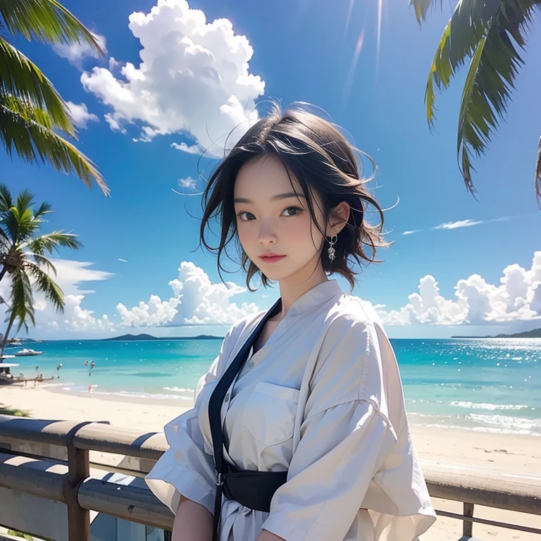 Volkswagen Beetle, the sea, a girl, a palm tree, and a starry sky