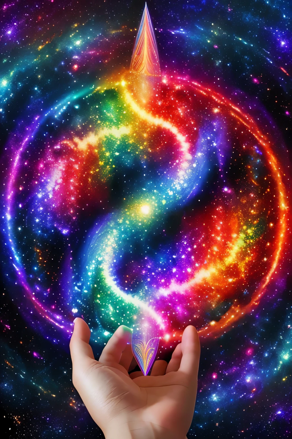 (High resolution, incredibly detailed), Masterpiece illustration of a Mayan priest, holding a galactic vortex in one hand, portraying intricate fractal geometry in (vibrant colors:0.8), juxtaposed against an engrossing (galactic background:1.2), merging complex and mesmerizing shapes and patterns reminiscent of a DMT experience.