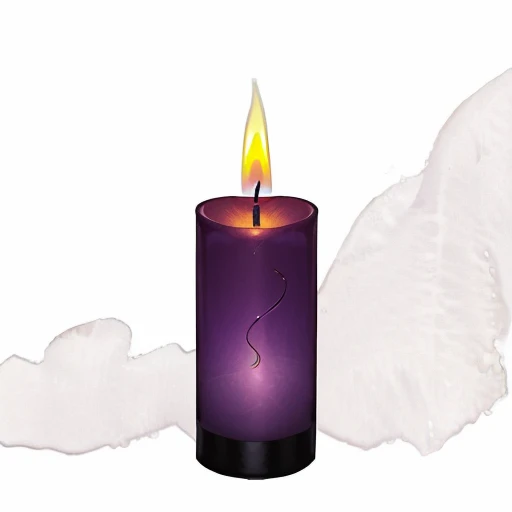 fantasy style, magic look, Purple Candle - When light the candle casts a darkness spell for 1d4 rounds, MagicItem_v1, (white background), fullshot
