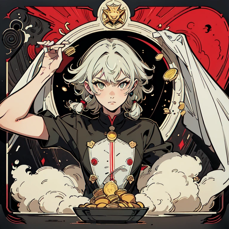 01_Masterpiece. High image quality. A mature man demonstrates a rare coin, a professional jeweler-appraiser. He holds a coin in his hand and demonstrates its face value to the viewer. A man is a jeweler, from the modern world of blockchain, in his hand, he has a high-denomination crypto coin. A man with gray hair, short-cropped curly hair, and a neatly trimmed beard. Elegant, businesslike, medium build. intellectual. A smart face and light wrinkles emphasize the wisdom of the years lived, a pince-nez on the eye. 02_ Comic-style image, graphics, clean linear drawing, clear strokes, contrasting chiaroscuro, color shading, balanced warm colors.
03_ High image quality, 4K | Ultra HD | Full HD, cinematic comic book, 3D _in comic style - linear stroke, color fill, high-quality stroke - a masterpiece, TOP computer graphics ART. 8K, dark lighting, strong shadow. (vivid, anime, comic, creative, sharp focus, 8K). High detail of the drawing, linear, high-quality background (shades of cool tones, red, yellow warm highlights, side lighting), cyberpunk and futurism, art deco. Film grains, dust, and pa