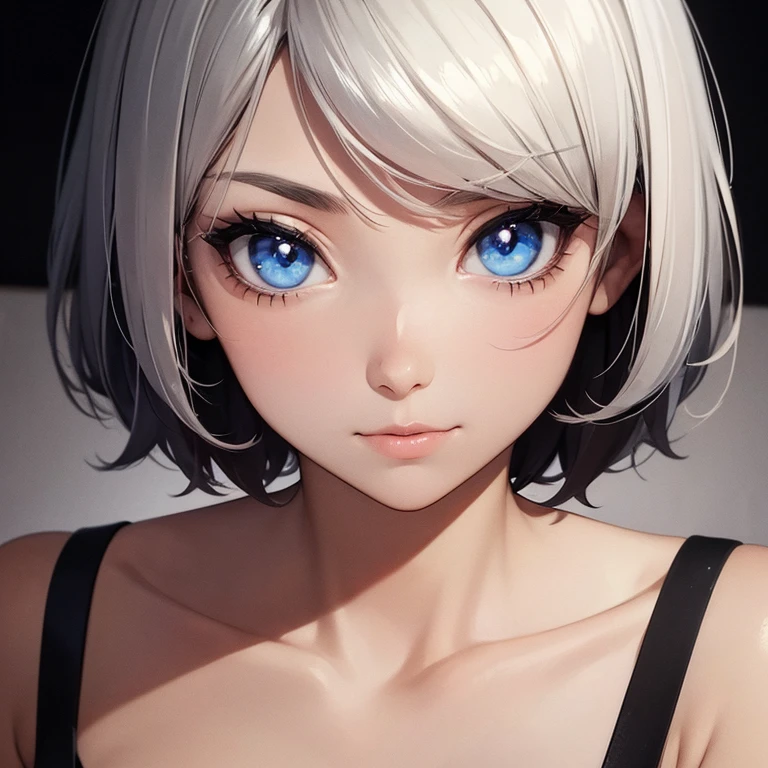 Women's cartoons, portrait of lofi, lofi girl, Cartoon cute, anime style, Zumi Draw, cute portrait, Drawing style, comic drawing style, black short hair, Cool eyes, intelligent woman, I have a sink eye, hand-drawn portrait, Jet black eyes,Black pupil, university student, background white, Deformed, soft touch texture, natural girl
