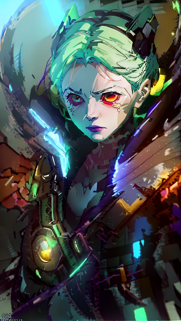 a close-up of a woman with green hair and black clothing, Rebecca (Cybepunk: edgerunners), Ross Draws 2. 0, Ross Draws 1. 0, rossdraws digital painting, rossdraws vibrant cartoon, Lois van Baarle and Rossdraws, Stanley Artgerm Lau, Ross Draws 2. 5, :: rossdraws, extremely detailed artgerm, portrait of rossdraws