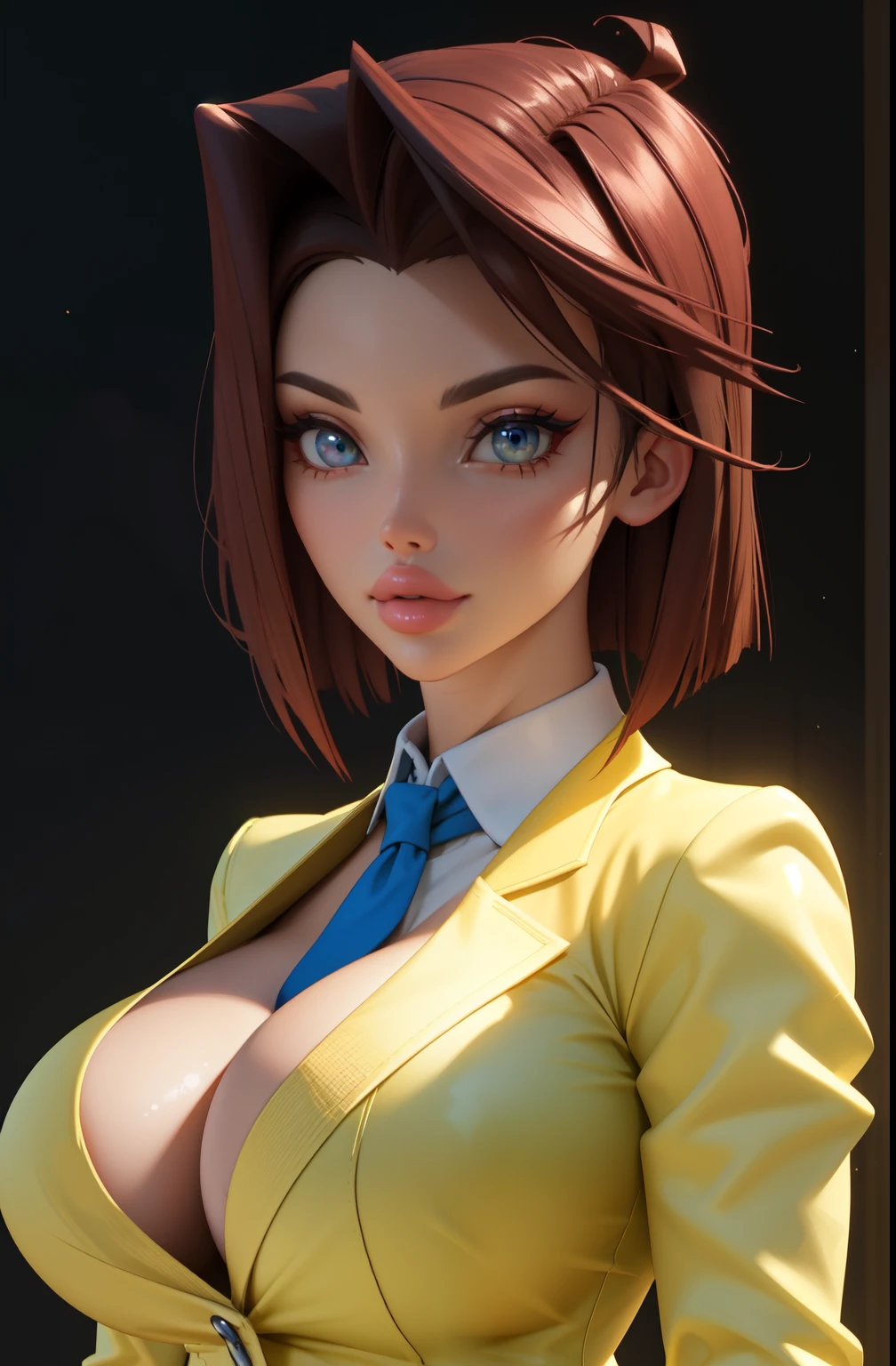 Highest quality,The perfect masterpiece,Perfect artwork,8K,
(Upper body portrait:1.5),(gigantic breasts:1.3),Delicate face, lens, slendered abs, ((tea Gardner)), ((anzu)), Yugioh, 
((Aletta ocean face)), blue ribbon on collar, (pink blazer), (brunette), (short bobcut), Beauty and dragon,water light reflection,pearl illusion,candy color,Cyberpunk,fashion trend,3s material,high-definition,detail representation,3D,c4d,3D,octane rendering,ray tracing,complex details,animated lighting,C4d,OCrenderer,8k,best quality,