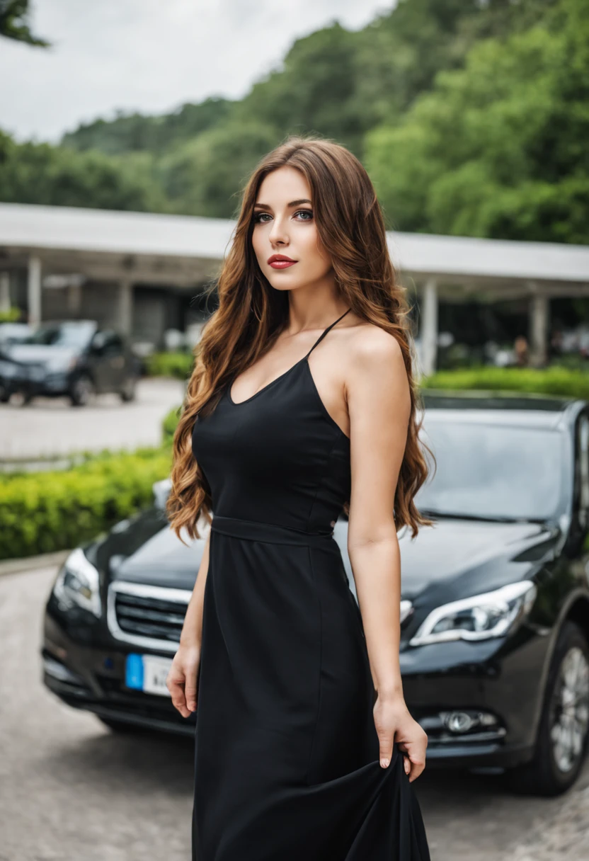 arafed woman with long hair and a black dress standing in front of a car, 50mm portrait, attractive girl, attractive woman, gorgeous woman, beautiful young woman, 7 0 mm portrait, a beautiful young woman, 60mm portrait, beautiful woman, very beautiful young woman, cute woman, young beautiful woman, cute young woman, stunning woman, beautiful girl