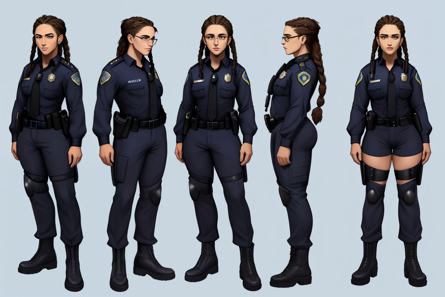 ((masterpiece)),(((best quality))),((character design sheet)), illustration,1woman, environment Scene change, (long braided hair:1.4),((cyberpunk police officer:1.5)), muscular, black legs, thick legs, (pale skin:1.3)scribbles and marks, light blue shirt, ((detailed face:1.1)), rough sketches, (puffy lips:1.4), pose too, ((brunette hair:1.2)), (police officer outfit:1.3) , 8k,16k, (simple background, light background: 1.3)  ((Style 20 year old black woman with glasses , com ,big vagina Art Vista de Corpo Inteiro, plano completo, View various frontal poses,  de personagem,  views and points of view, um personagem, corpo inteiro, personagem com menos, estilo de roupa, no mesmo Estilo de cabelo, less Type of footwear, FORTE )):: ((full body view, plano completo, Vista  design de personagem,  views views, de um personagem, corpo inteiro,, personagem com menos, estilo de roupa, no mesmo Estilo de cabelo, less Type of footwear)):: Uma mulher Moreno de uma mulher  seios , position of 69 position, cabelo afro caindo para a frente, Tipo Rasta, but braided, com belos seios corpo perfeito com , a wide thigh is a beautiful woman, com seios lindos corpo perfeito, uma coxa larga, um destino com ,sexual expression, erotismo
