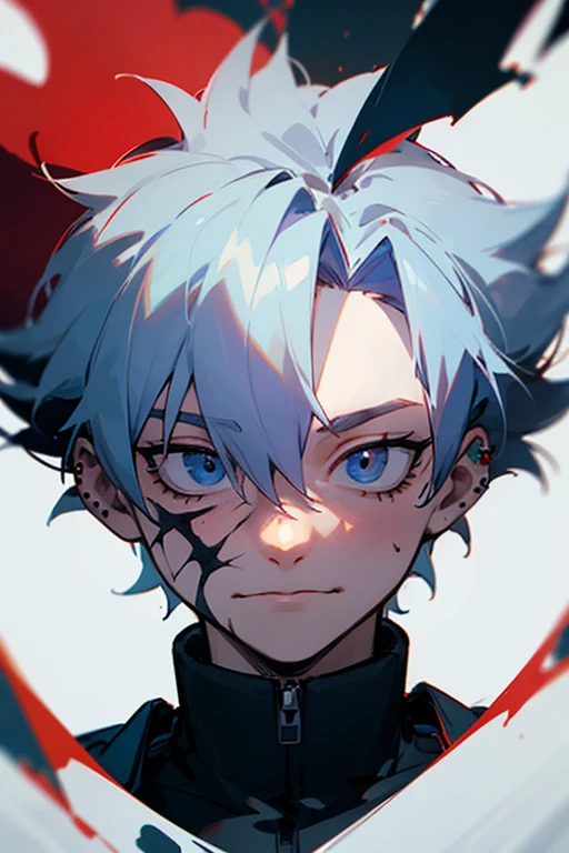 ((best quality)), ((masterpiece)), (detailed), the perfect face of Dabi or Touya Todoroki from My Hero Academia, purple burnt scars, piercing, blue eyes, white spiky hair