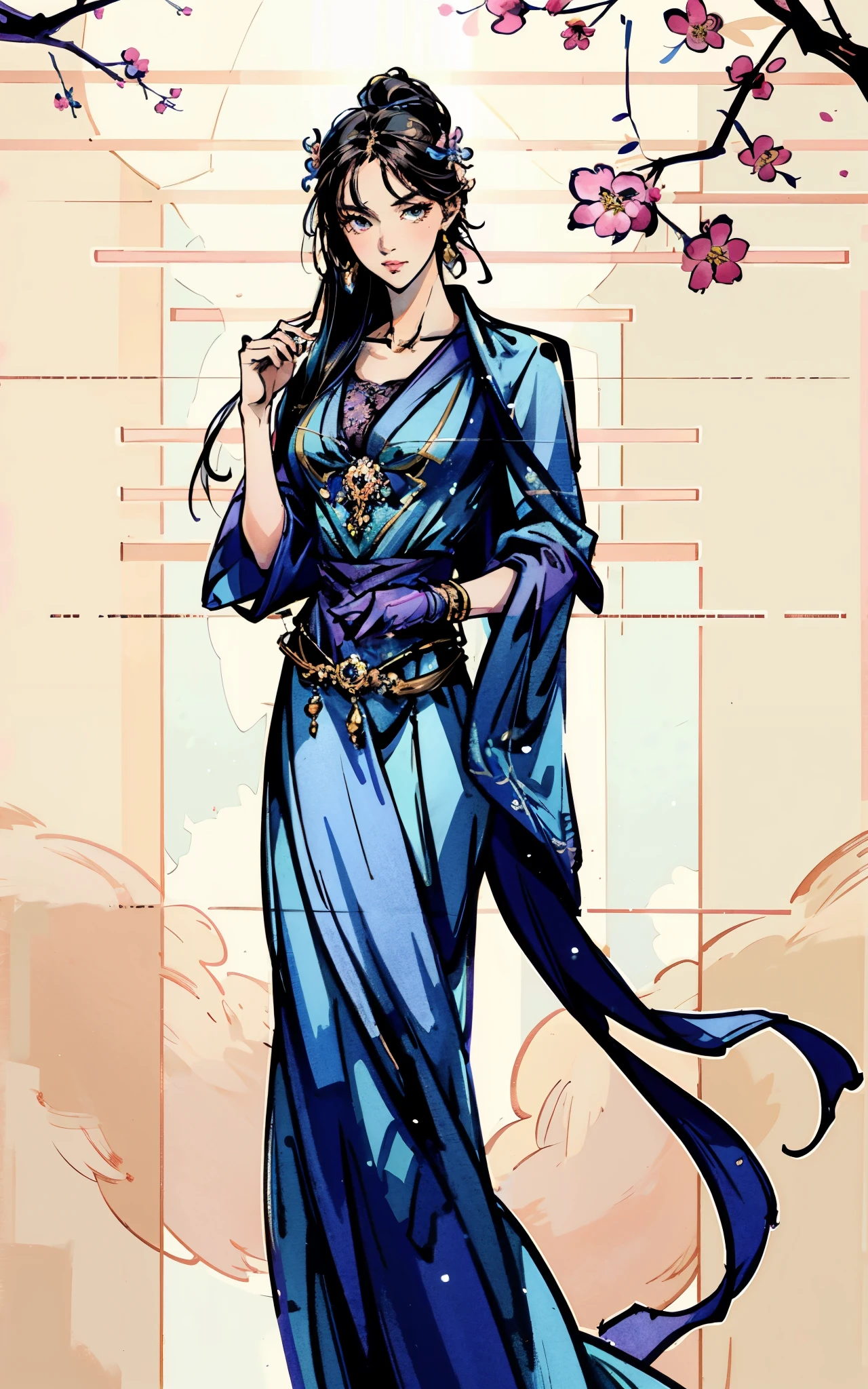 a beautiful young woman, a peerless beauty, goddess, perfect body, perfect nose, perfect mouth, perfect eyes, Perfect skin, the most beautiful woman in the world, medium-length hair in two colors, a floral hairpin, a graceful visage, bright eyes, flawless skin, exudes an elegant temperament, a simple and refined two-piece silk clothing, a light pink shawl, a pale silk belt, An ethereal and flowing long skirt, a dreamy and ethereal atmosphere, this character embodies a finely crafted fantasy-style traditional Chinese beauty in anime style, exquisite and mature manga art style, high definition, best quality, highres, ultra-detailed, ultra-fine painting, extremely delicate, professional, anatomically correct, symmetrical face, extremely detailed eyes and face, high quality eyes, creativity, RAW photo, UHD, 8k, Natural light, cinematic lighting, masterpiece-anatomy-perfect, masterpiece:1.5