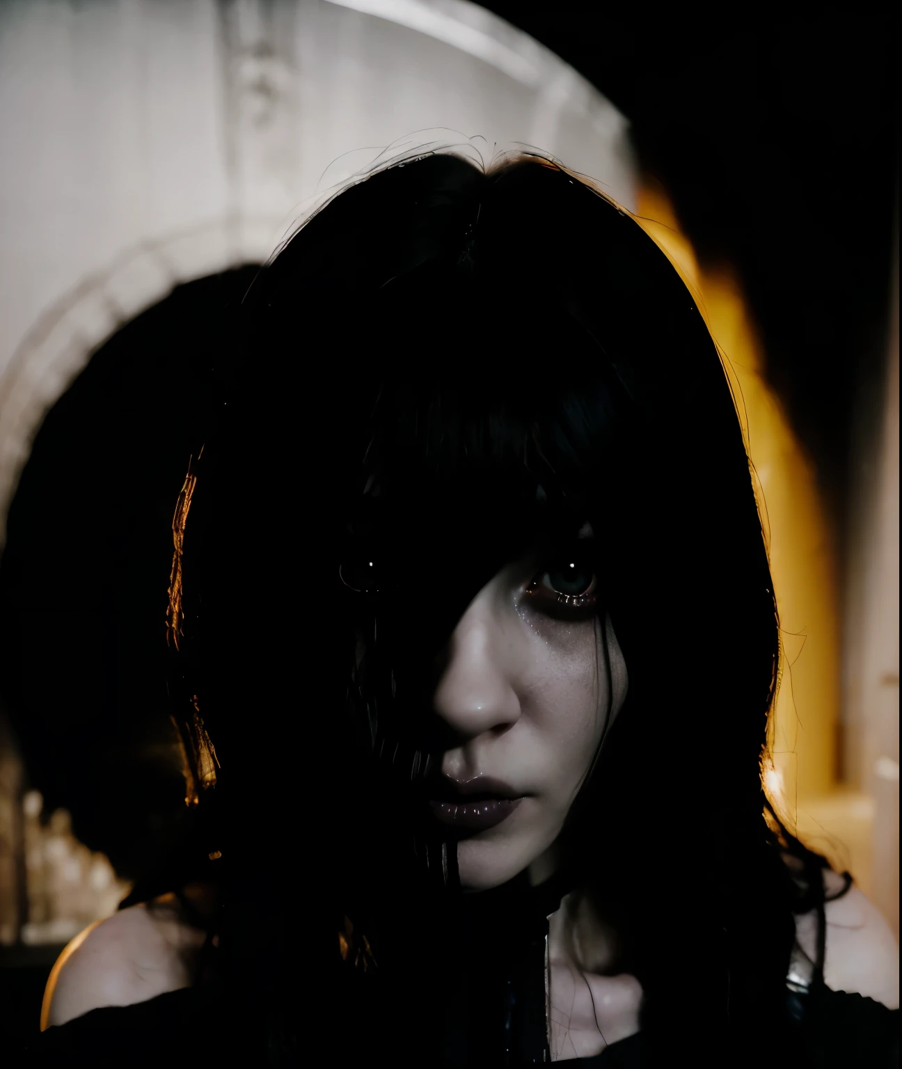 (best quality,4k,8k,highres,masterpiece:1.2),ultra-detailed,(realistic,photorealistic,photo-realistic:1.37),dark,ominous,demonic,shadowy figure,creepy atmosphere,gloomy background,haunting presence,sinister entity,fiery eyes,burning shadows,intense,dark beauty,dark fantasy,unearthly,devilish woman,ethereal,otherworldly,pale skin,glowing eyes,ominous aura,horror,occult,mysterious,dark magic,dark artwork,mystical,darkness enveloping,ominous vibe,devilish grin,hauntingly beautiful,shadow girl,serene yet disturbing,witchcraft,forbidden power,nightmareish,magical darkness,supernatural,gothic,macabre,femme fatale