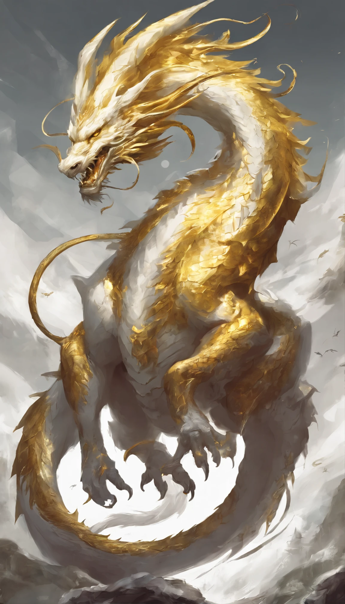 myth，golden dragon , white background