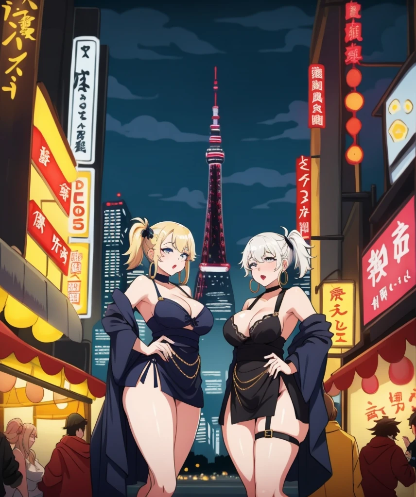 1 girl, (((slut))),hoop earrings, swollen lips, painted lips, thick lips.
blonde hair, short twin tails, wide hips, thick thighs, Bursting breasts Nightlife, City of night, サイbarパンクシティ, futuristic cityscape. neon light, (Skyscraper:1.1), Tokyo Tower, Palm tree, cloth sign, Laji stall, night club. bright city lights, exotic cars. alcohol, bar, Laji, soup stall ,alcohol bottles,