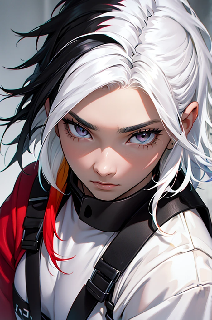 ((multicolored hair, black hair, white hair))