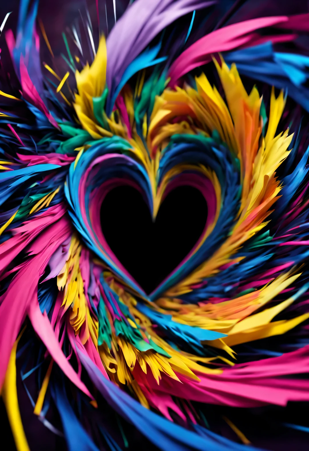 Colorful scraps of paper flutter crazily in the whirlpool，Like a heart, A black hole