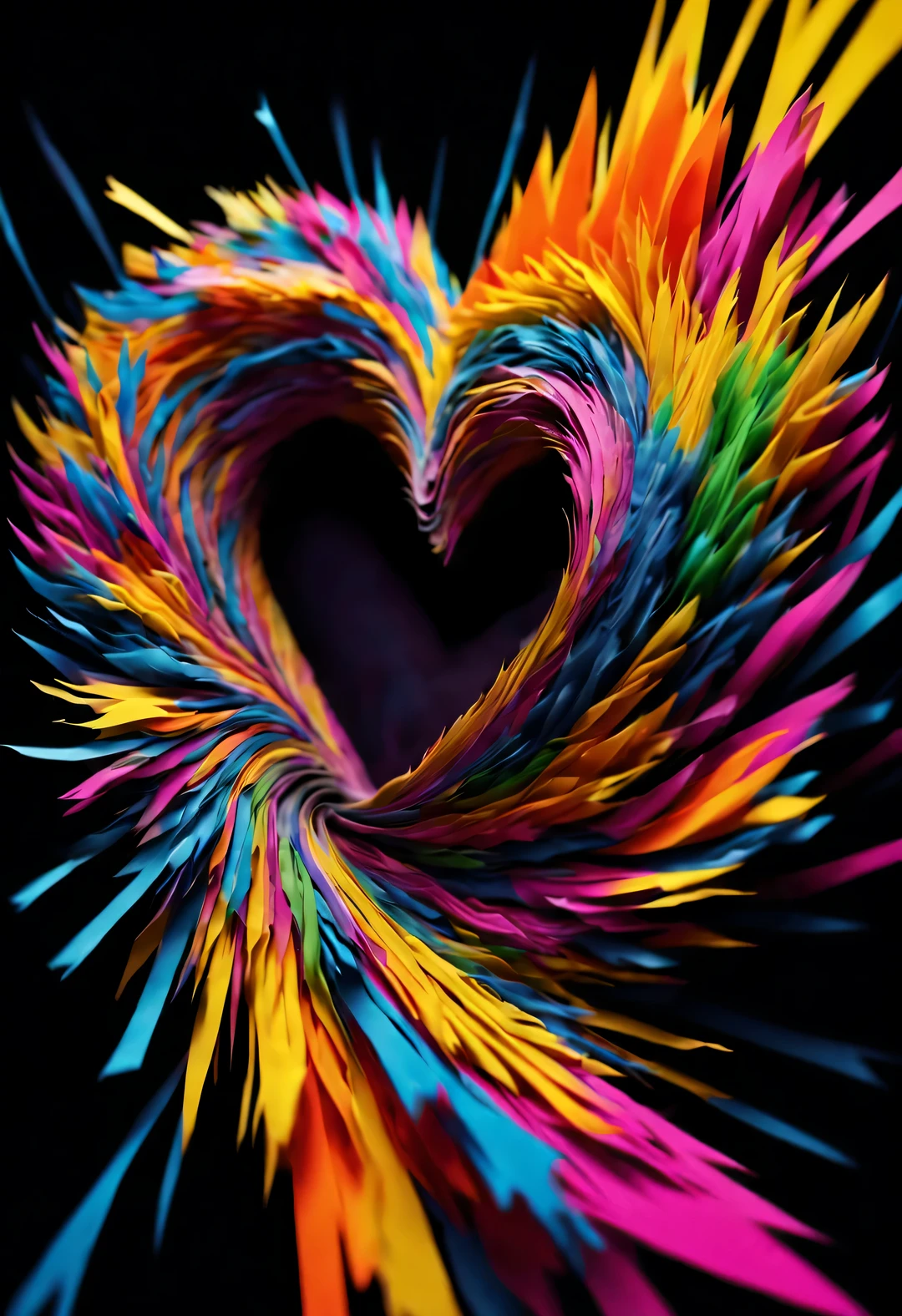 Colorful scraps of paper flutter crazily in the whirlpool,Like a heart, A black hole