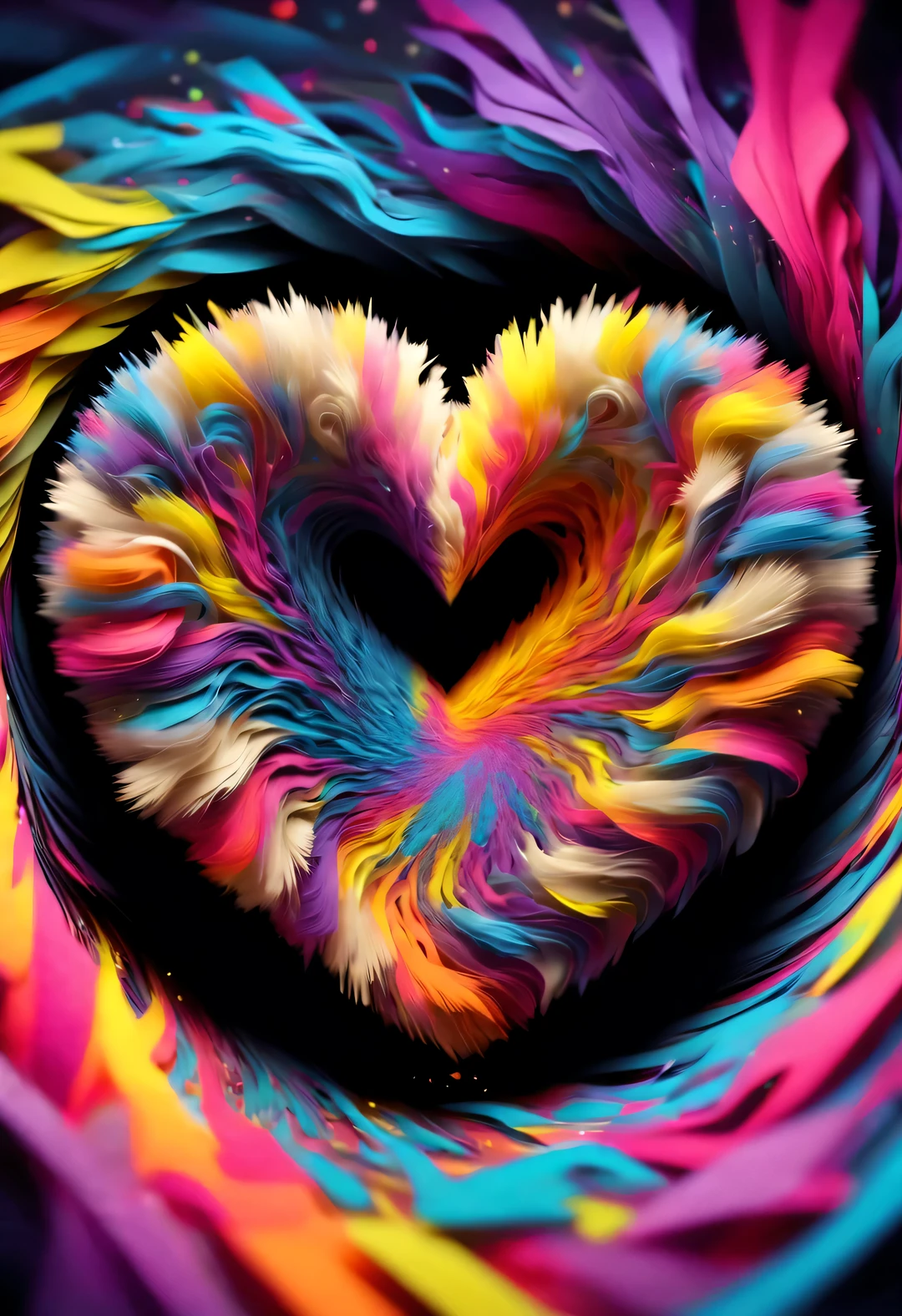 Colorful scraps of paper flutter crazily in the whirlpool，Like a heart, A black hole