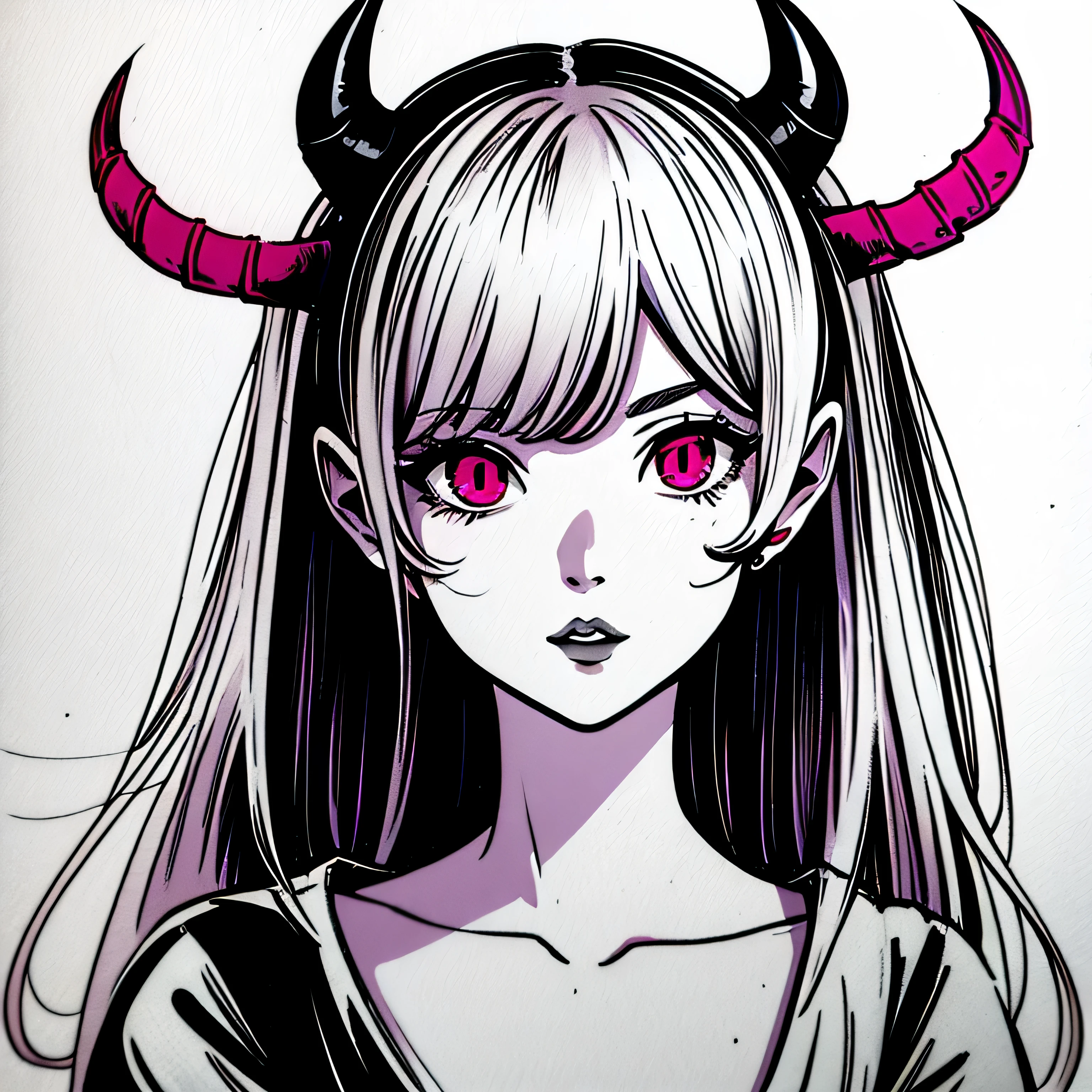 make a horror phonk portrait of a devil girl in clean rose colors