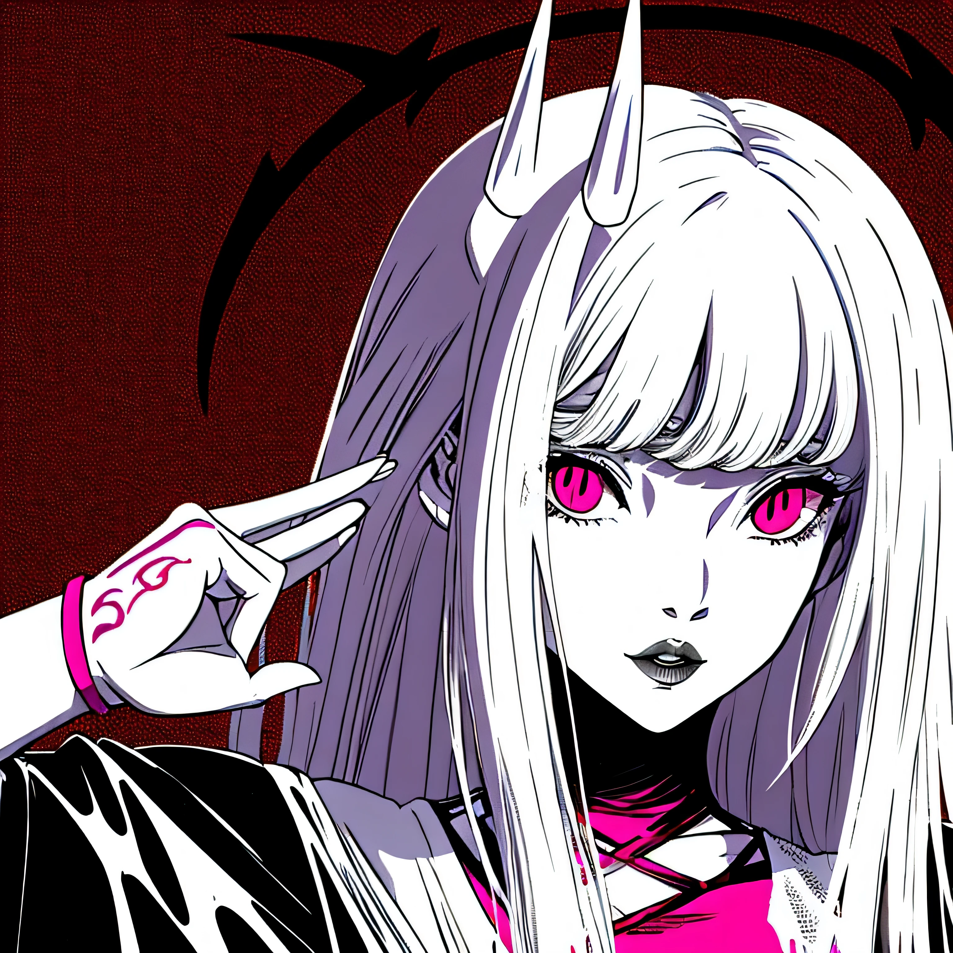 make a horror phonk portrait of a devil girl in clean rose colors