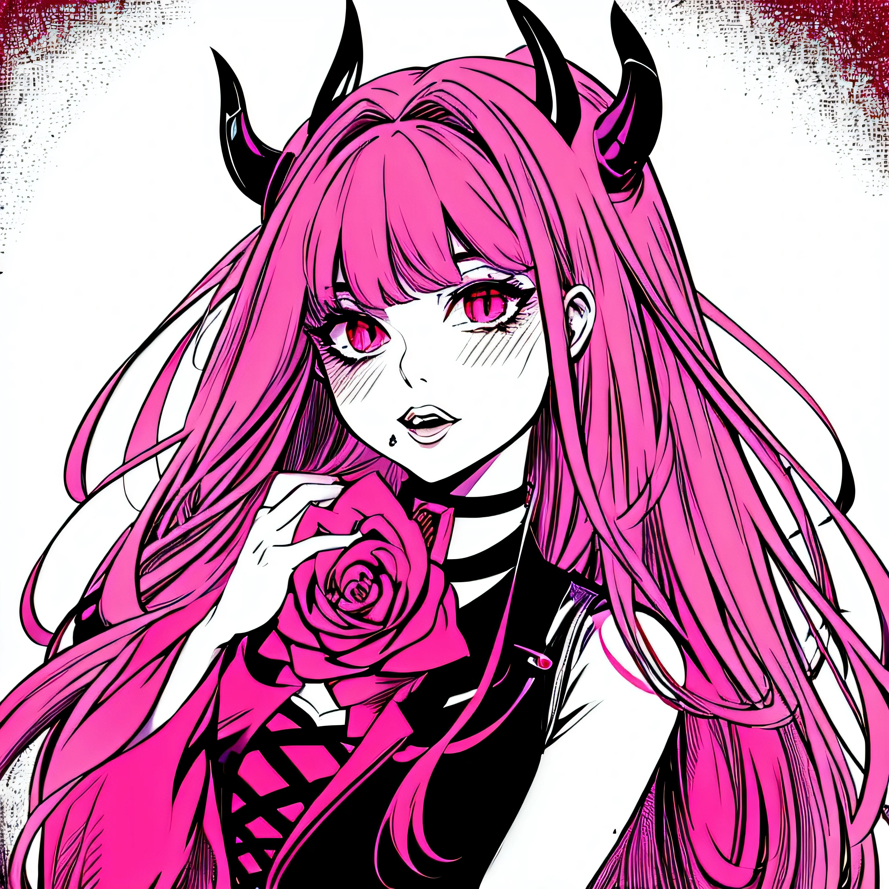 make a horror phonk portrait of a devil girl in clean rose colors