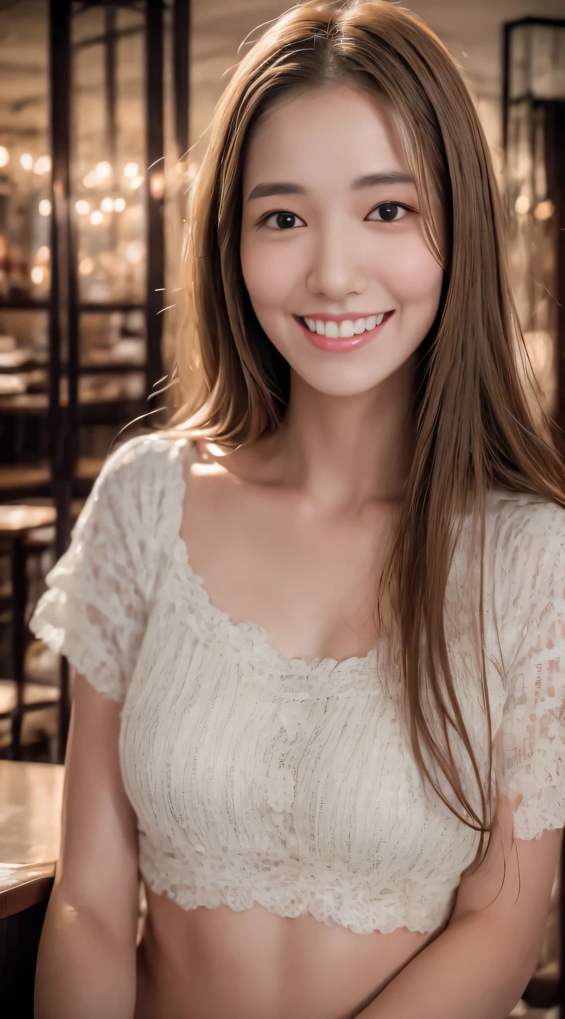 ((Best Quality, 8K, Masterpiece: 1.3)), 1girl, Slim Abs Beauty: 1.3, Big Breasts: 1.2), Dress: 1.1, Super Fine Face, Delicate Eyes, Double Eyelids, Smile, coffee shop
