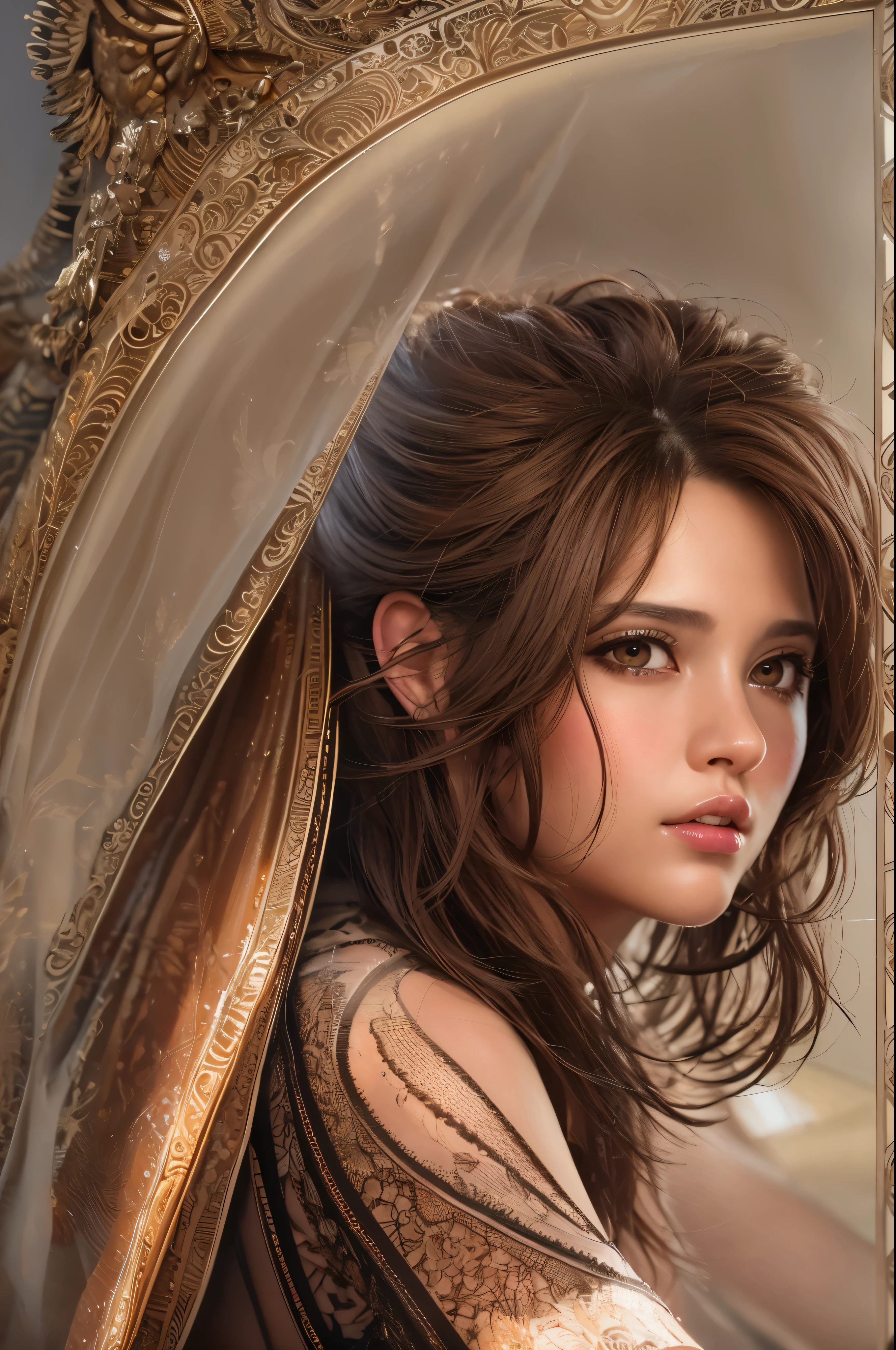 highest quality, masterpiece,  (realistic:1.2), 1 adult female, brown hair, brown eyes,front, detailed face, beautiful eyes