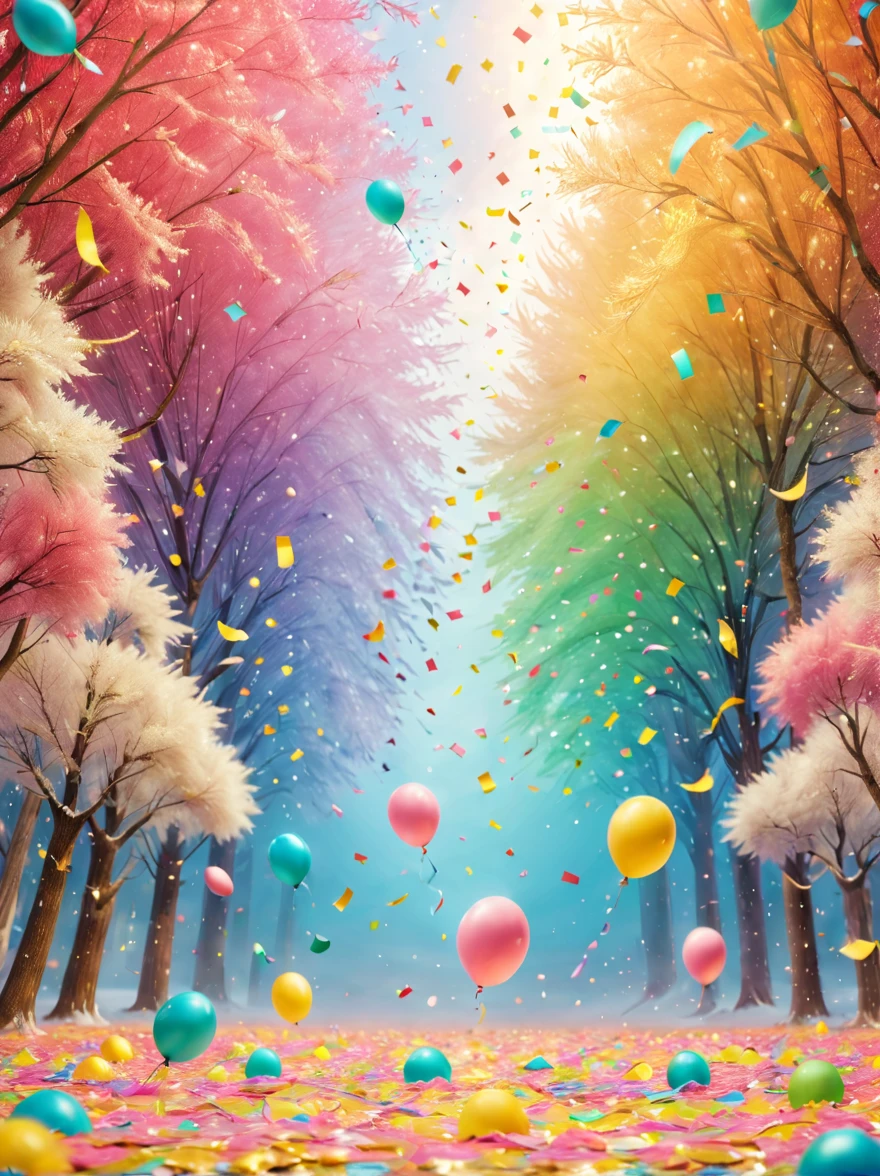 五颜六色的colorfulConfetti在阳光下飘落，在Wedding celebrations上跳舞，colorfulConfetti下雨，soft的灯光，Colorful dust floating，colorfulConfetti飞扬，celebration spray，Festive decorations，spring，bright，bright colors，kudos，Wedding celebrations，soft，Confetti，flash，vivid，hapiness，flight，happiness，Lively，airy，hope，joy，Bokeh，airy，colorful，Miracle，soft的色彩，（best quality，8k，high resolution，masterpiece） ,Super detailed