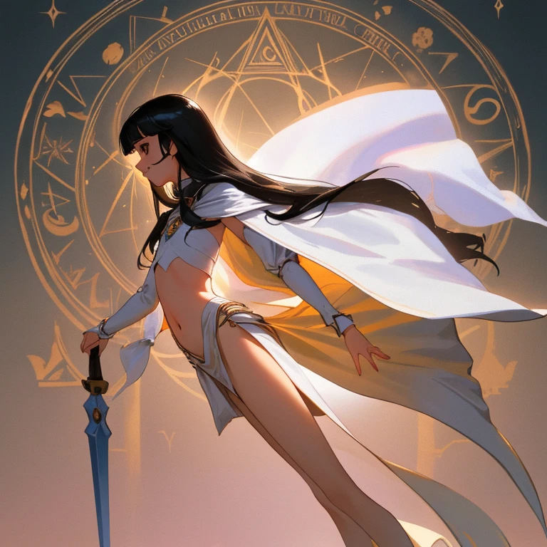 {{{{amazing quality, great quality, high quality, very aesthetic, aesthetic, best quality}}}},
realistic, photo, shadow, Three-dimensional, absurdres, Digital art,
{{{{Magical girl}}}}, beautiful girl, one girl,
black hair, long straight hair, hair, trimmed hair, shiny hair, blunt bangs, short sideburns,
brown eyes, tareme,
{{flat chest}}, {{small breasts}}, {{detailed body}}, slim thighs, thin thighs,
from side, from side, white cloak, full body cloak, A girl covers the front of her body with a cloak,
{{both shoulders expose}}, {{covered navel}},
{{magic circle}},