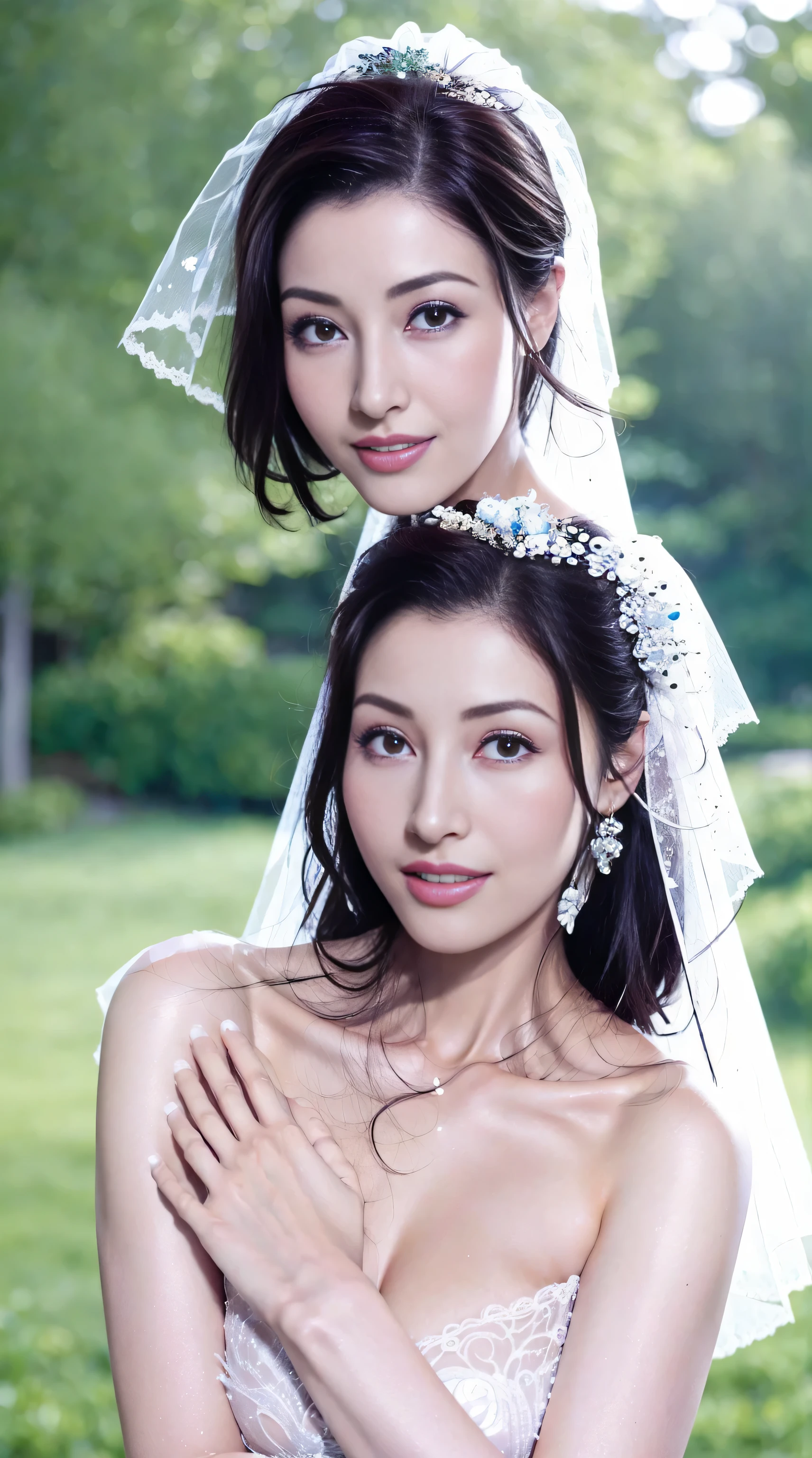 orchid wedding dress,purple short skirt,woman,japanese,cute face,pretty face,bare shoulders,shoulders slightly exposed,black eyes,black hair,(photorealistic:1.4),realistic details, high resolution,bokeh,outstanding details