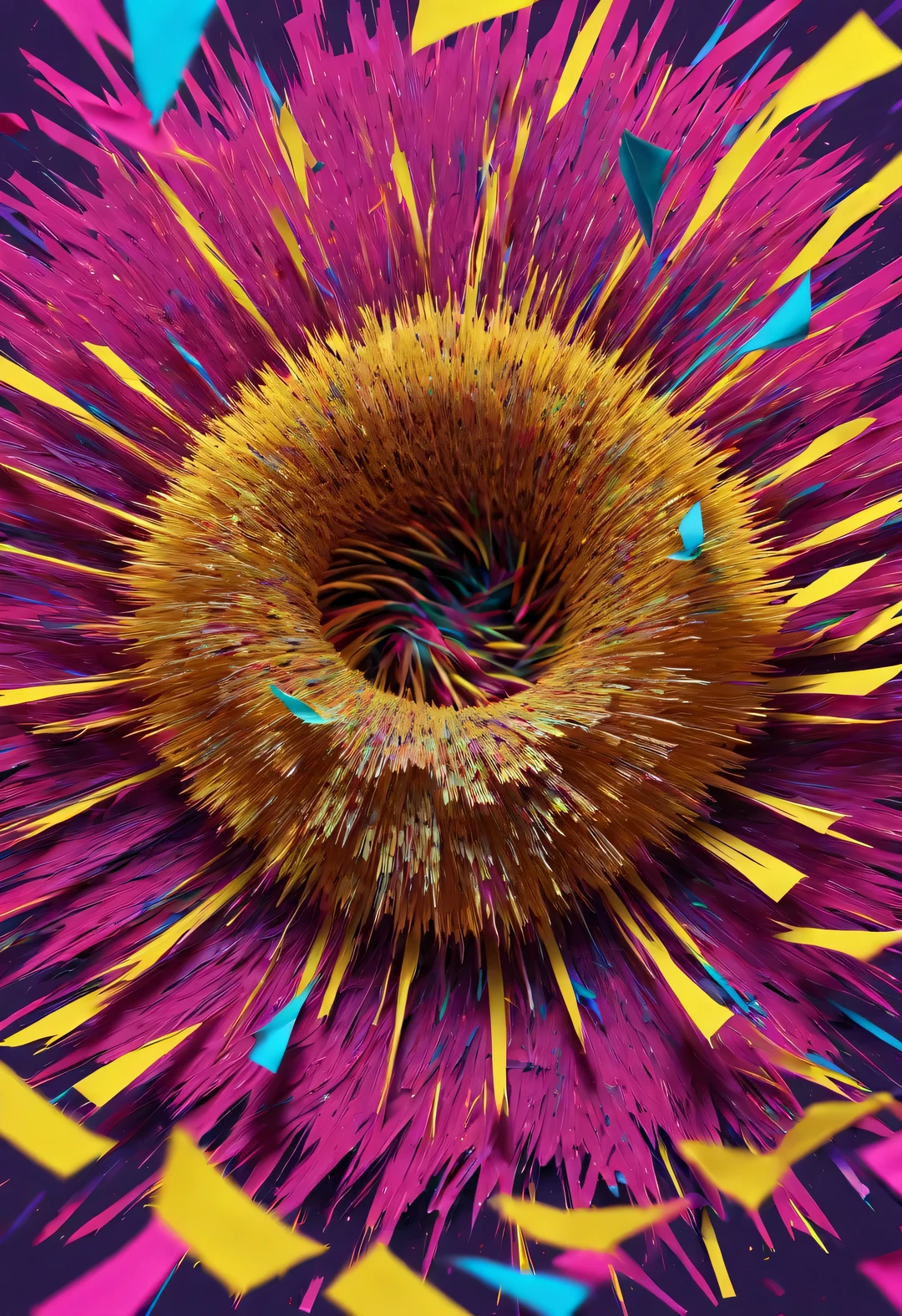 Colorful shredded paper is like a butterfly, a golden cave, Spin wildly in the vortex,