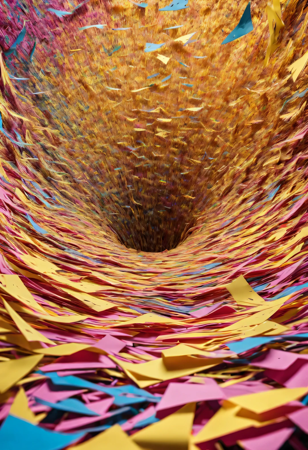 Colorful shredded paper is like a butterfly, a golden cave, Spin wildly in the vortex,