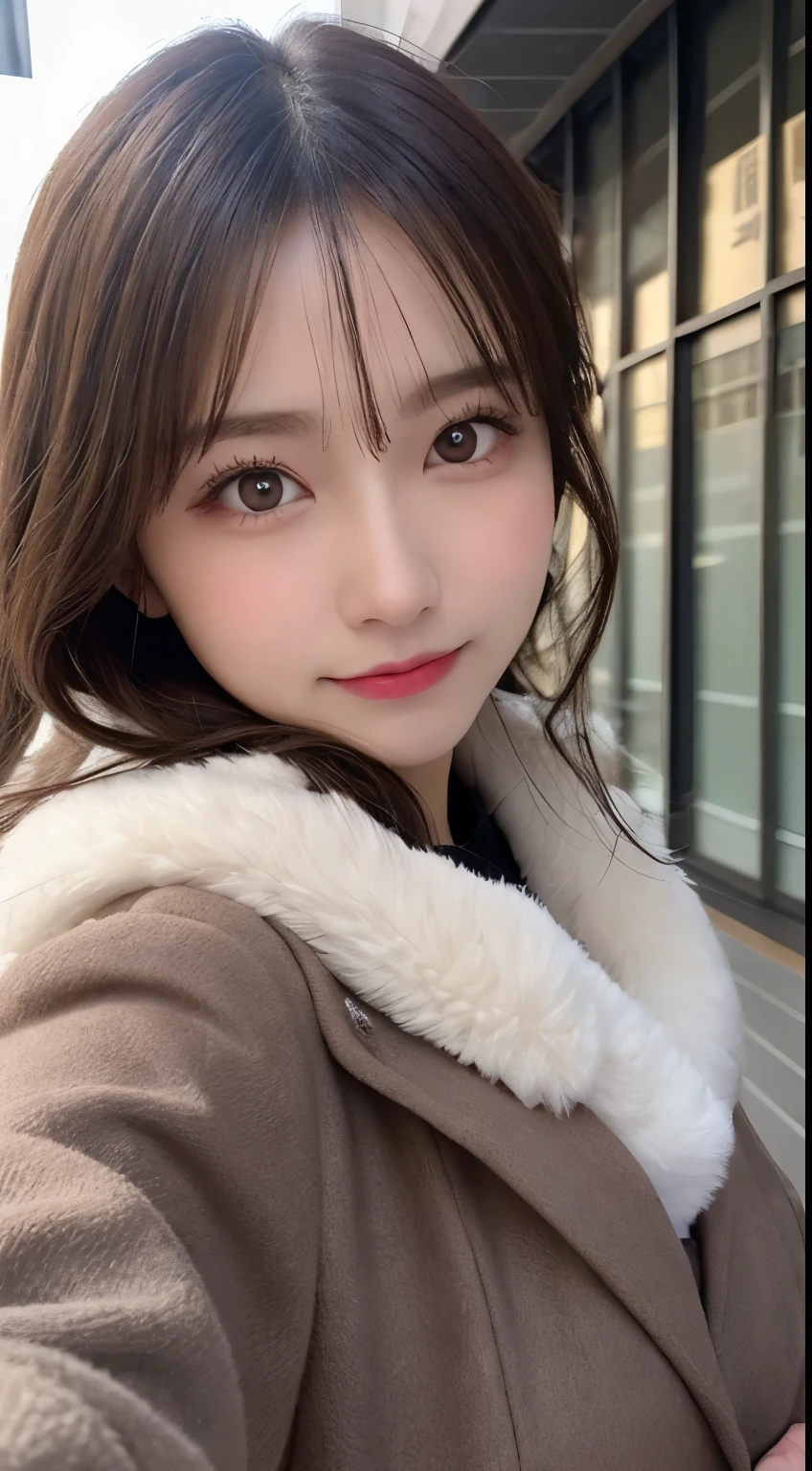 table top, highest quality, shape, Super detailed, finely, High resolution, 8k wallpaper, 完璧なダイナミックな構shape, beautiful and detailed eyes, Gorgeous and stylish black fluffy latest trend Tokyo winter clothes,ランダムなcute髪,small breasts,natural color lip, bold sexy pose,smile、20 year old girl、cute、sexy shot looking at camera,Always blur the background,perfect and beautiful face,Take only the face,beautiful and detailed face、slim face and style,Big eyes、Do gal makeup,real photos、luxury brand mink coat