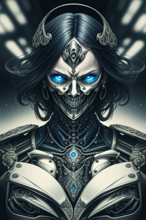 a close up symmetrical portrait of a cyberpunk gangster, biomechanical, mshn robot, splashes of orange red, hyper realistic, intricate design, (insanely detailed:1.4), (extremely fine details:1.35), Extremely sharp lines, steel, cinematic lighting, Photorealistic, a detailed painting by Ayami Kojima and Lilia Alvarado, (best quality, high quality, absurdres, intricate detail, masterpiece, cinematic), highly detailed, motion blur, film grain, noise, lens effects,