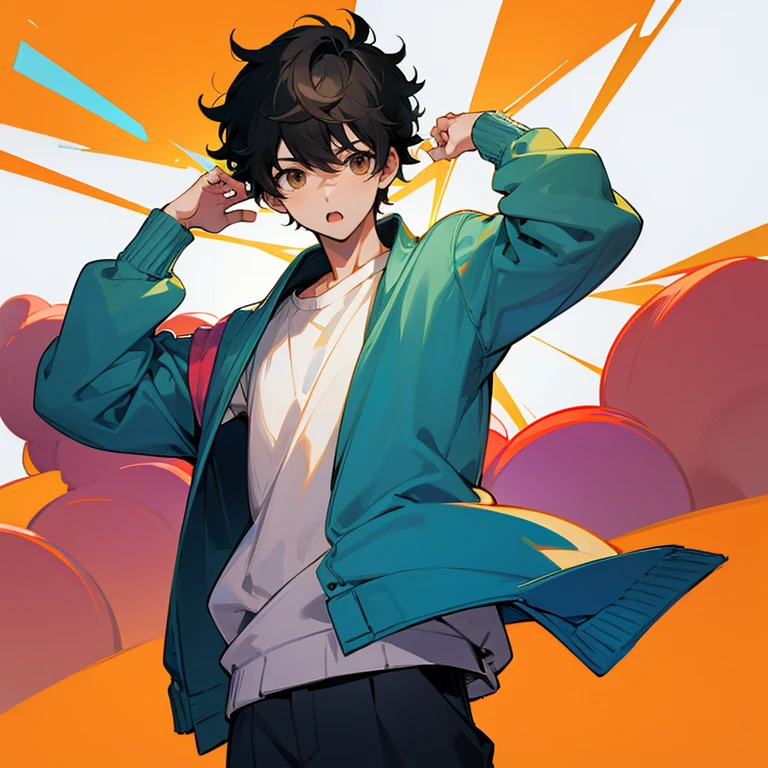 Ko Mabuchi, sweater, Are standing,1 boy,cool pose,Sober background