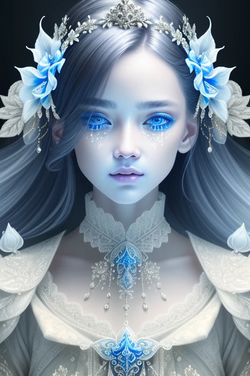 a close up symmetrical portrait of a female ghost, luminescent, mshn ghost, splashes of blue white, hyper realistic, intricate design, (insanely detailed:1.4), (extremely fine details:1.35), Extremely sharp lines, steel, cinematic lighting, Photorealistic, a detailed painting by Ayami Kojima and Lilia Alvarado, (best quality, high quality, absurdres, intricate detail, masterpiece, cinematic), highly detailed, motion blur, film grain, noise, lens effects,