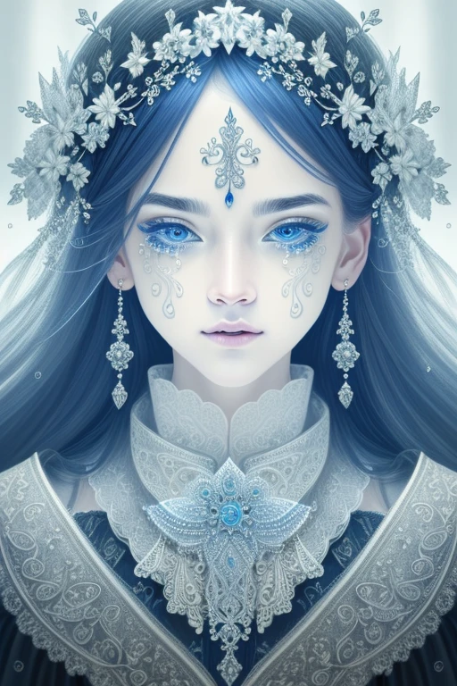 a close up symmetrical portrait of a female ghost, luminescent, mshn ghost, splashes of blue white, hyper realistic, intricate design, (insanely detailed:1.4), (extremely fine details:1.35), Extremely sharp lines, steel, cinematic lighting, Photorealistic, a detailed painting by Ayami Kojima and Lilia Alvarado, (best quality, high quality, absurdres, intricate detail, masterpiece, cinematic), highly detailed, motion blur, film grain, noise, lens effects,