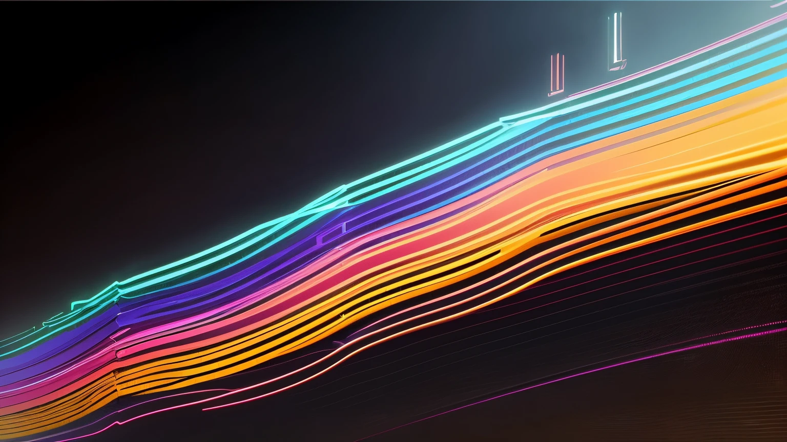 Generate a vibrant and dynamic graphic equalizer with ten frequency bands, each represented by colorful bars. The bars should vary in height starting at the bottom of the image upwardsto reflect the intensity of the corresponding frequency, creating a visually appealing representation of sound. Feel free to incorporate subtle gradients and lighting effects to enhance the overall aesthetic