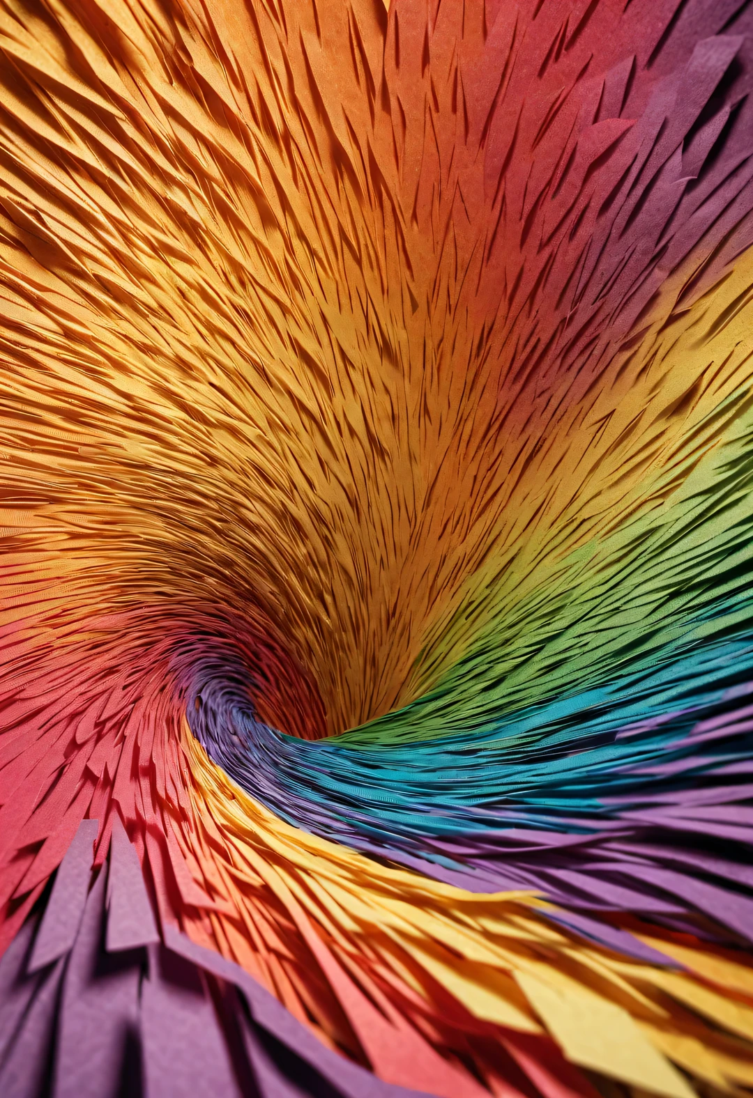 Colorful shredded paper resembles a butterfly spinning wildly in a vortex, sucked into a huge golden hole, fantasy,keith mallett style, beautiful details，The art of paper