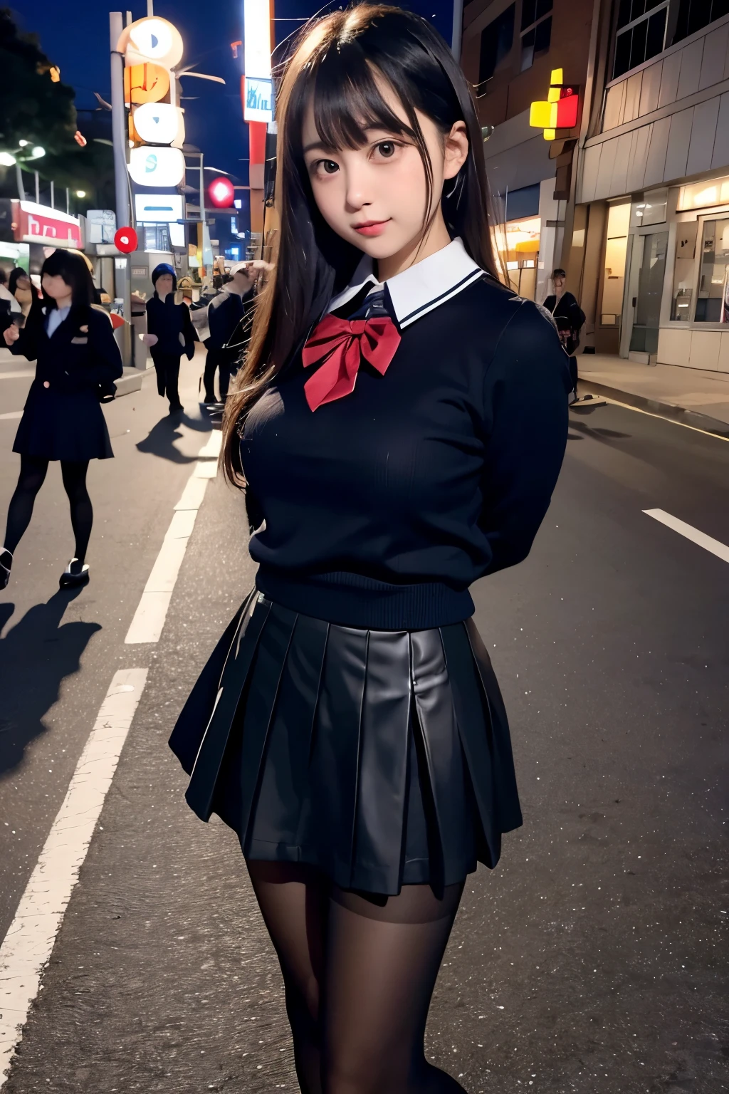 super high quality, masterpiece, ultra expensive resolution, (Realistic: 1.4), expensively detailed CG Unity 8k wallpaper, Detailed and complex, original, expensive resolution, RAW Photos, (Perfect figure), Detailed and complex, Digital SLR, Soft lighting, expensive quality, Film Grain, Depth of written boundary, Leica Camera, 50mm lens, Backlight, High resolution, Surreal, Color Grade, Dynamic pose, Portraiture, Japanese, lips, Long Hair, (Crowded schoolyard: 1.2), Front Viewer, Natural light, girl, 17 years old, whole body, alone, student, expensive , Sailor collar, Bobby Socks, Blue pleated skirt, Long socks school shoes,  Daytime, street, Deep Shadow, cute, beauty, moderate, Detailed realism, Skin Texture, Very detailed, realistic Skin Texture, (dramatic, Award-winning photo, incredible masterpieces: 1.3)