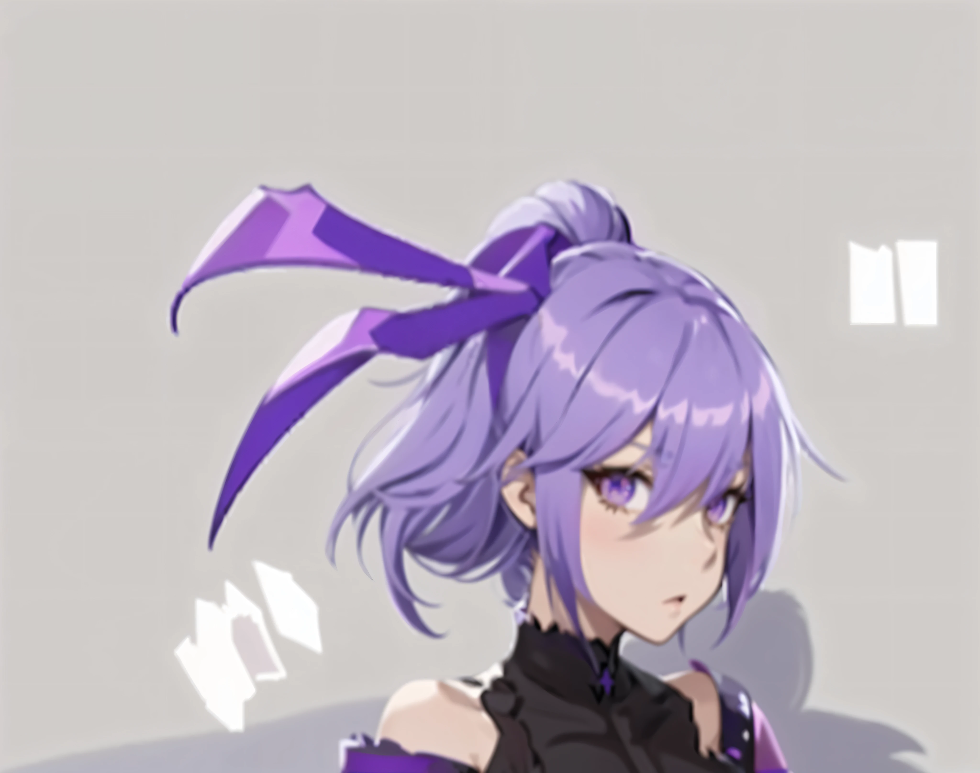 anime girl with purple hair and purple bow in black dress, ayaka genshin impact, anime moe artstyle, keqing from genshin impact, ayaka game genshin impact, hajime yatate, zhongli from genshin impact, anime character, portrait knights of zodiac girl, detailed anime character art, anime style like fate/stay night