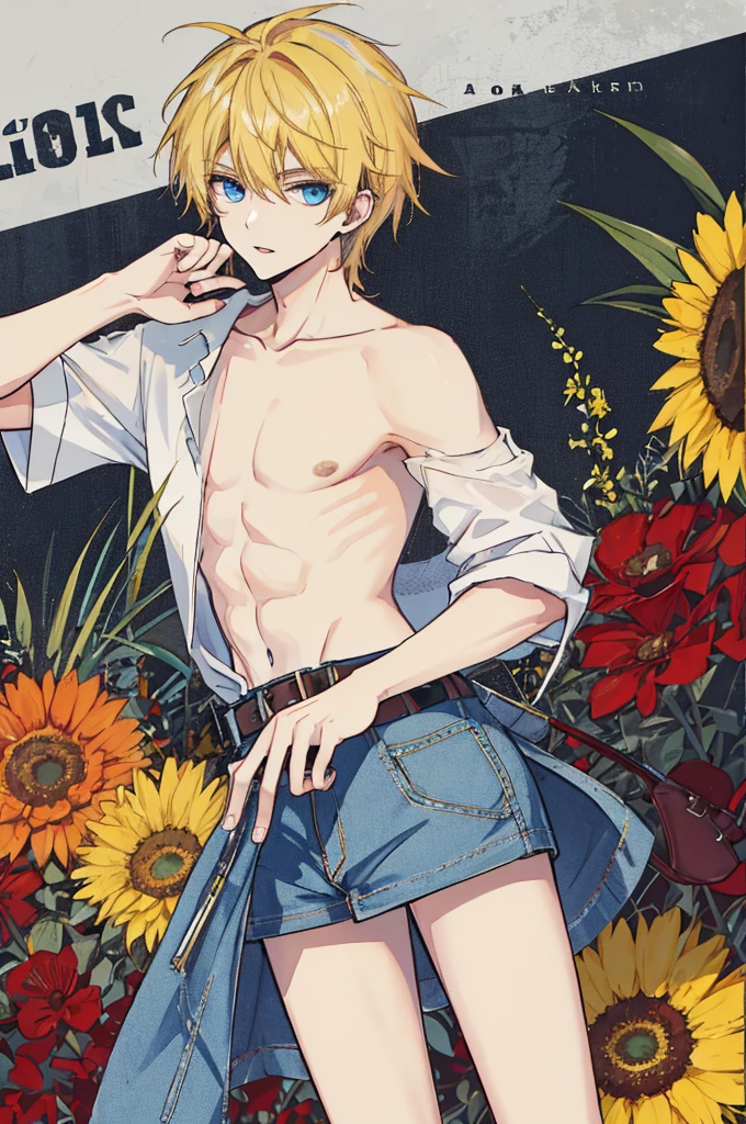 a handsome man,adult,blond,blue eyes,clavicle,Loose top,casual gesture,long legs,