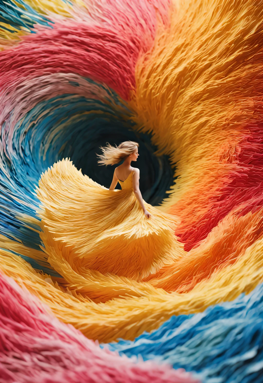 Colorful shredded paper like a rose, a golden cave, Spin wildly in the vortex,,Alyssa Lazer (Aliza Razell) style, beautiful details