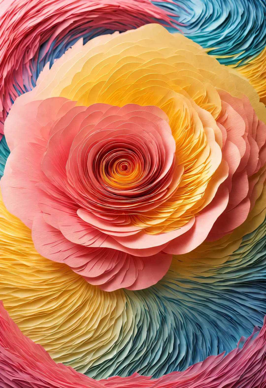 Colorful shredded paper like a rose, a golden cave, Spin wildly in the vortex,,Alyssa Lazer (Aliza Razell) style, beautiful details