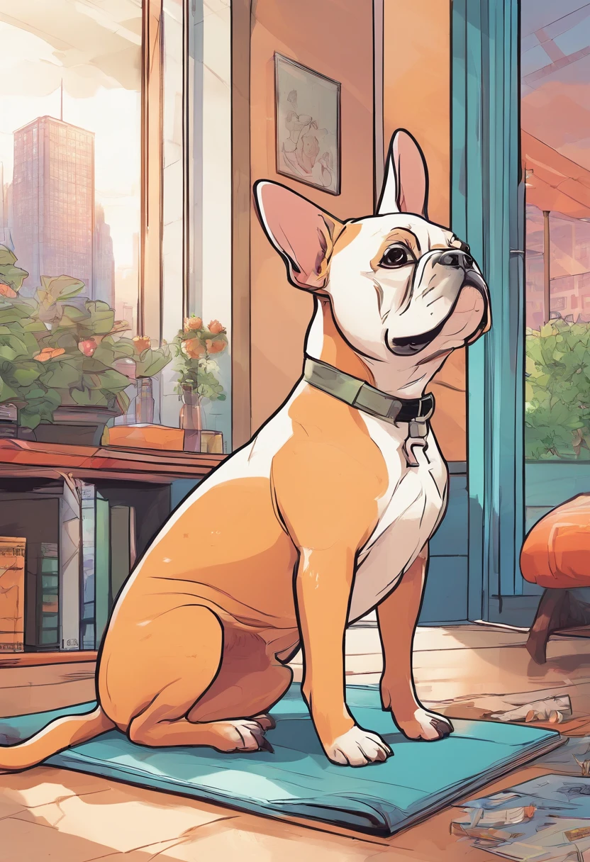 8k、high resolution、LO-FI、dog、French Bulldog、room、sitting