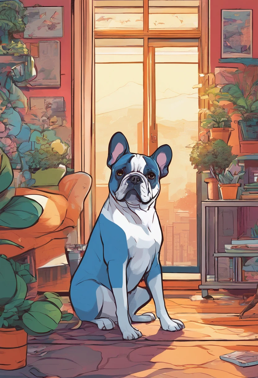 8k、high resolution、LO-FI、dog、French Bulldog、room、sitting