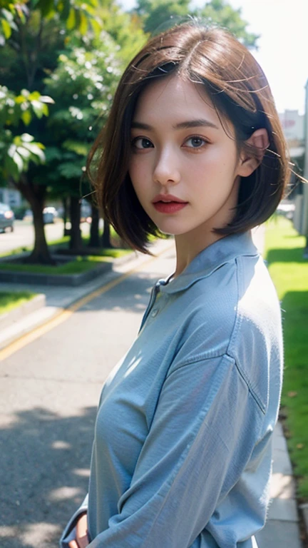 A girl named Amy, Bob Cut, POV, Lens Flare, f/2.0, 105mm, Hasselblad, UHD, retina, masterpiece, ccurate, anatomically correct, textured skin, super detail, high details, high quality, best quality, highres, 1080P, HD, 4K, 8k, Casual Clothing