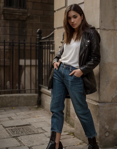 Mujer. Vestida sexy. Ropa ajustada semidesnuda. Chamarra recortada.botas